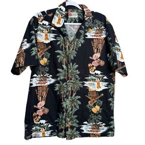 HILO HATTIE HAWAIIAN SHIRT MEN'S HAWAII XL TURTLES DANCER SAILING PALM D6